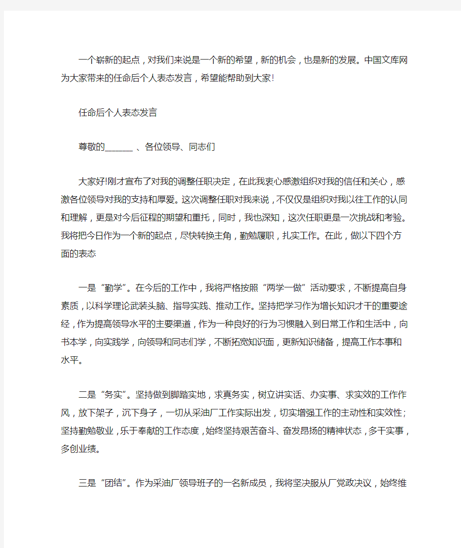 2020任命后个人表态发言