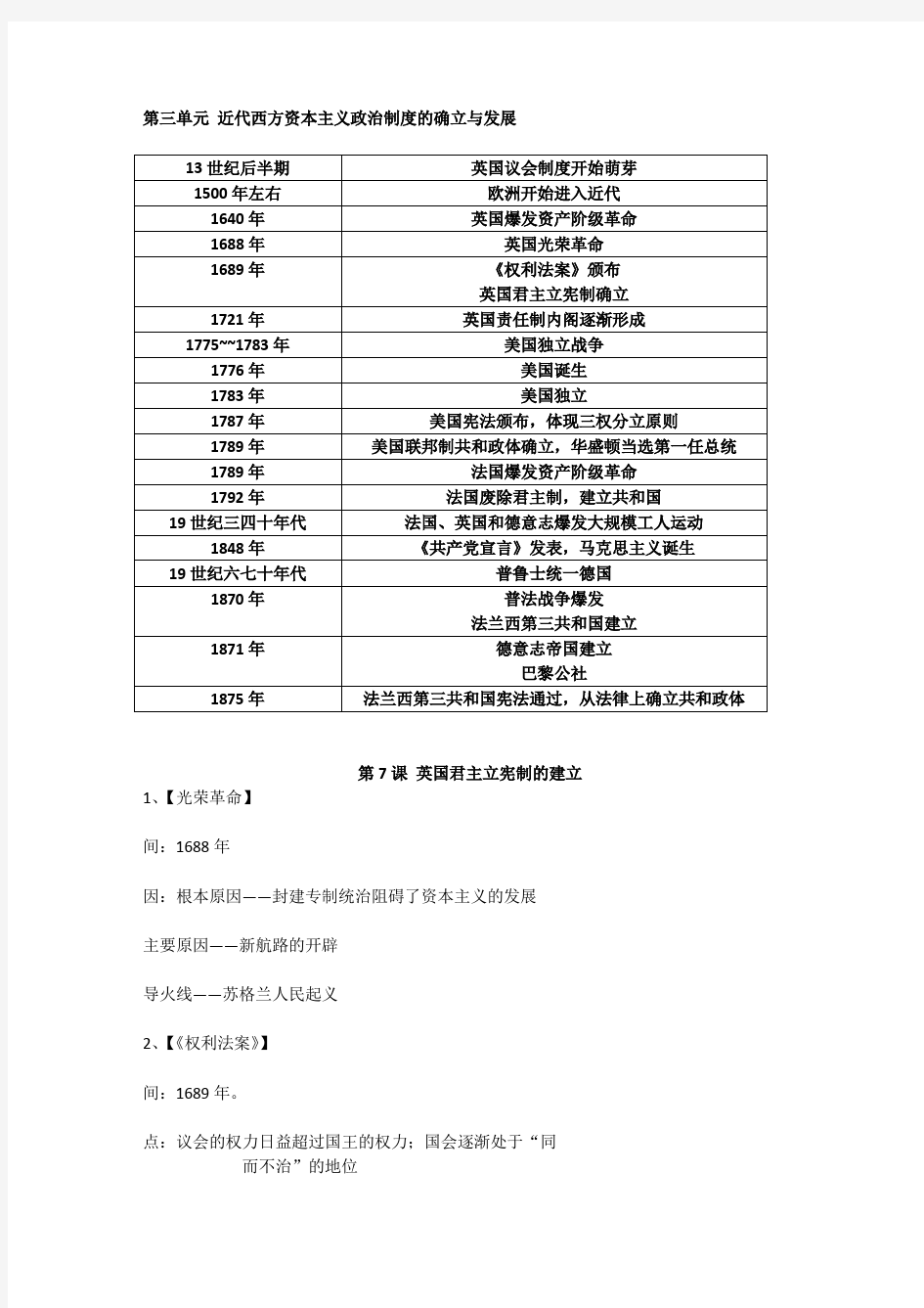 高中历史必修一第三单元知识点总结.