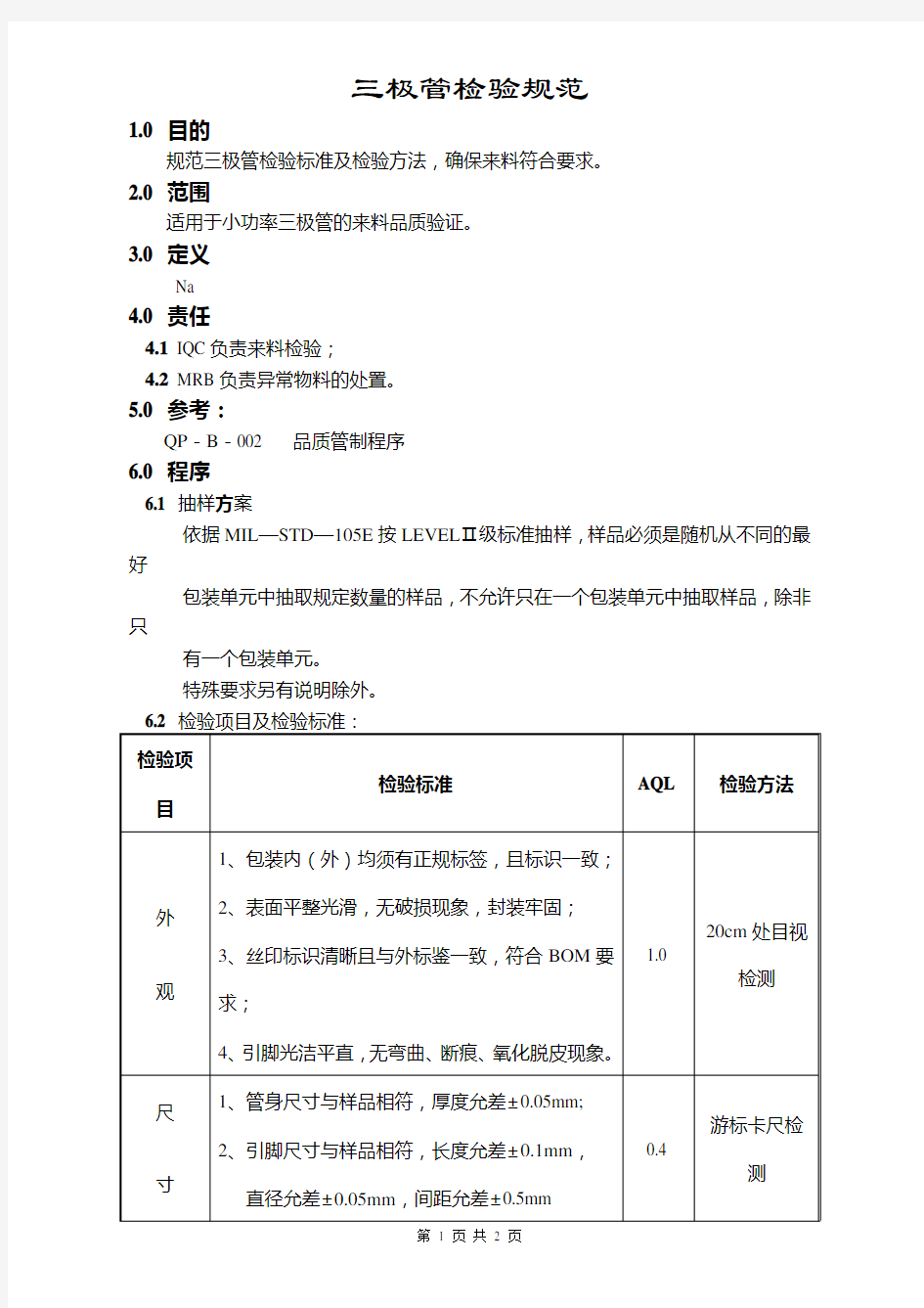 三极管检验规范