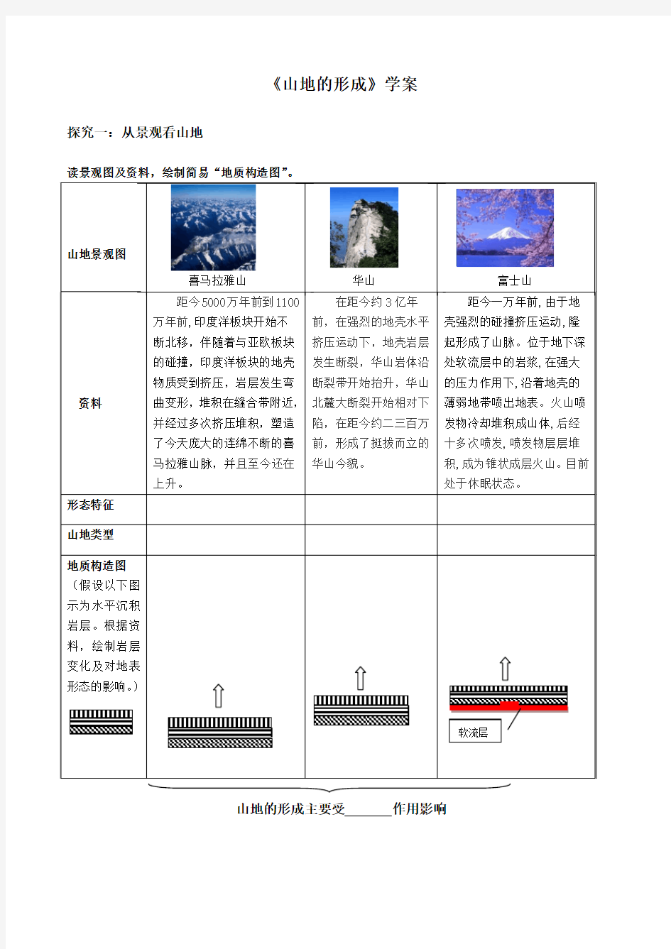 《 山地的形成》学案