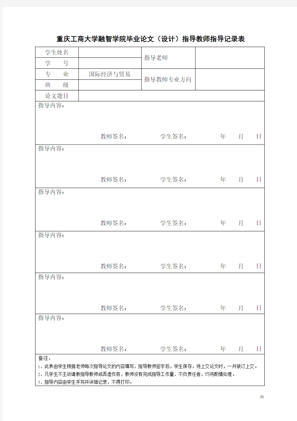 毕业论文(设计)指导教师指导记录表