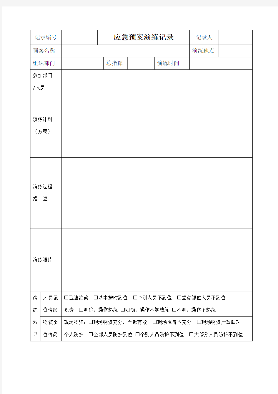 应急预案演练记录(含演练评价)