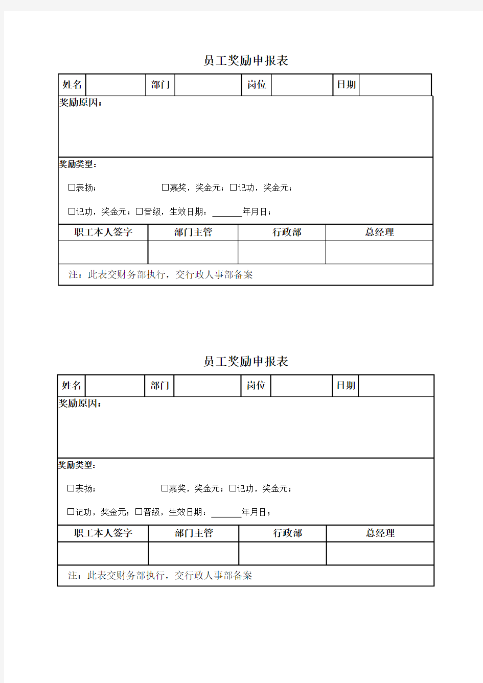 员工奖励申报表