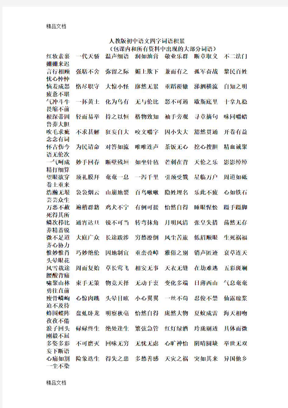 最新初中语文四字词语积累