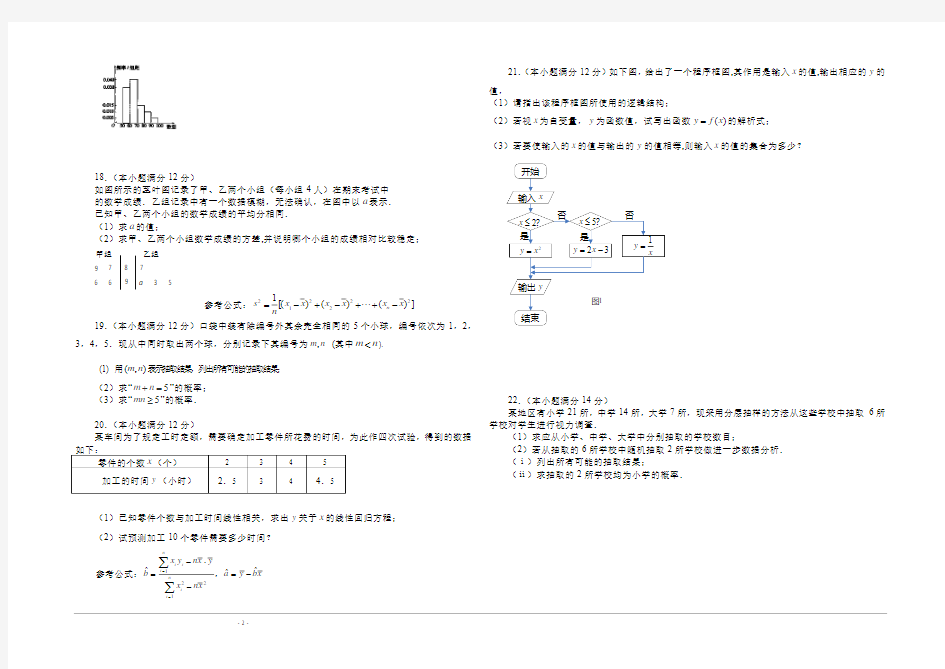 2014-2015学年高一下学期数学必修三试题_Word版含答案