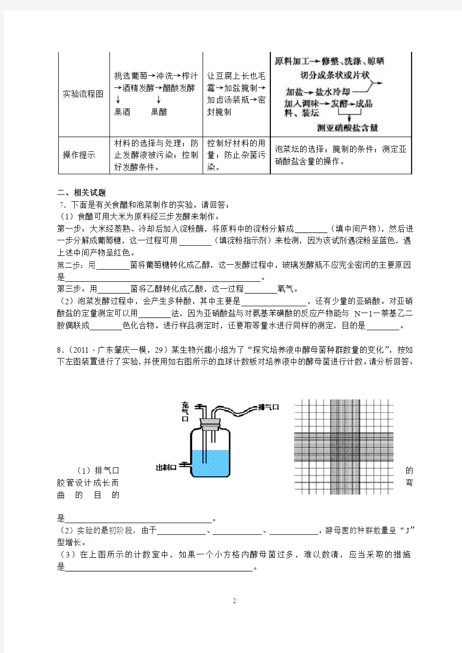 高中生物选修一知识及检测题