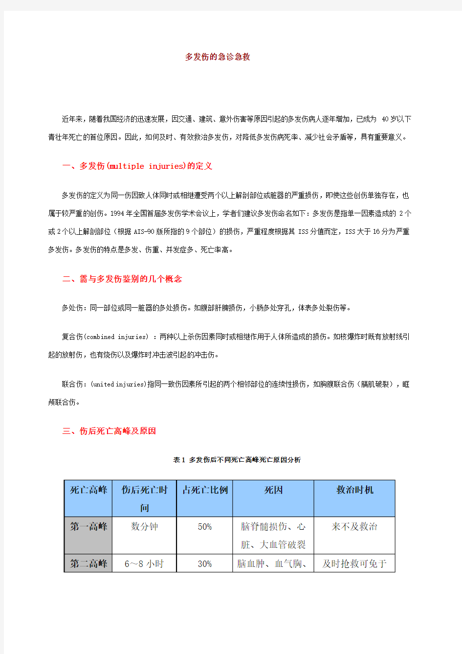 多发伤的急诊急救