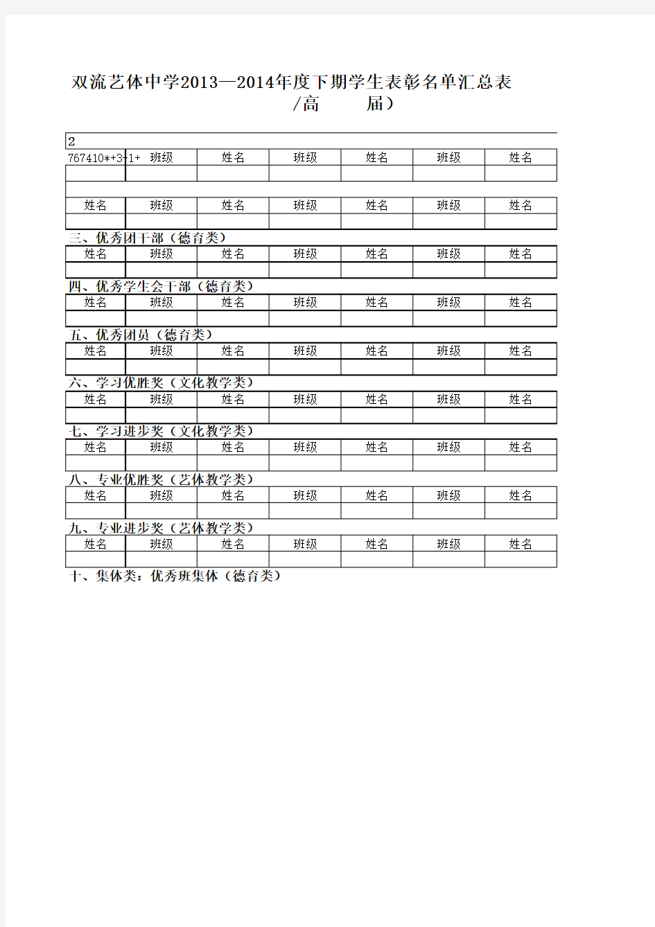 三好、优干班级、年级汇总(样表)