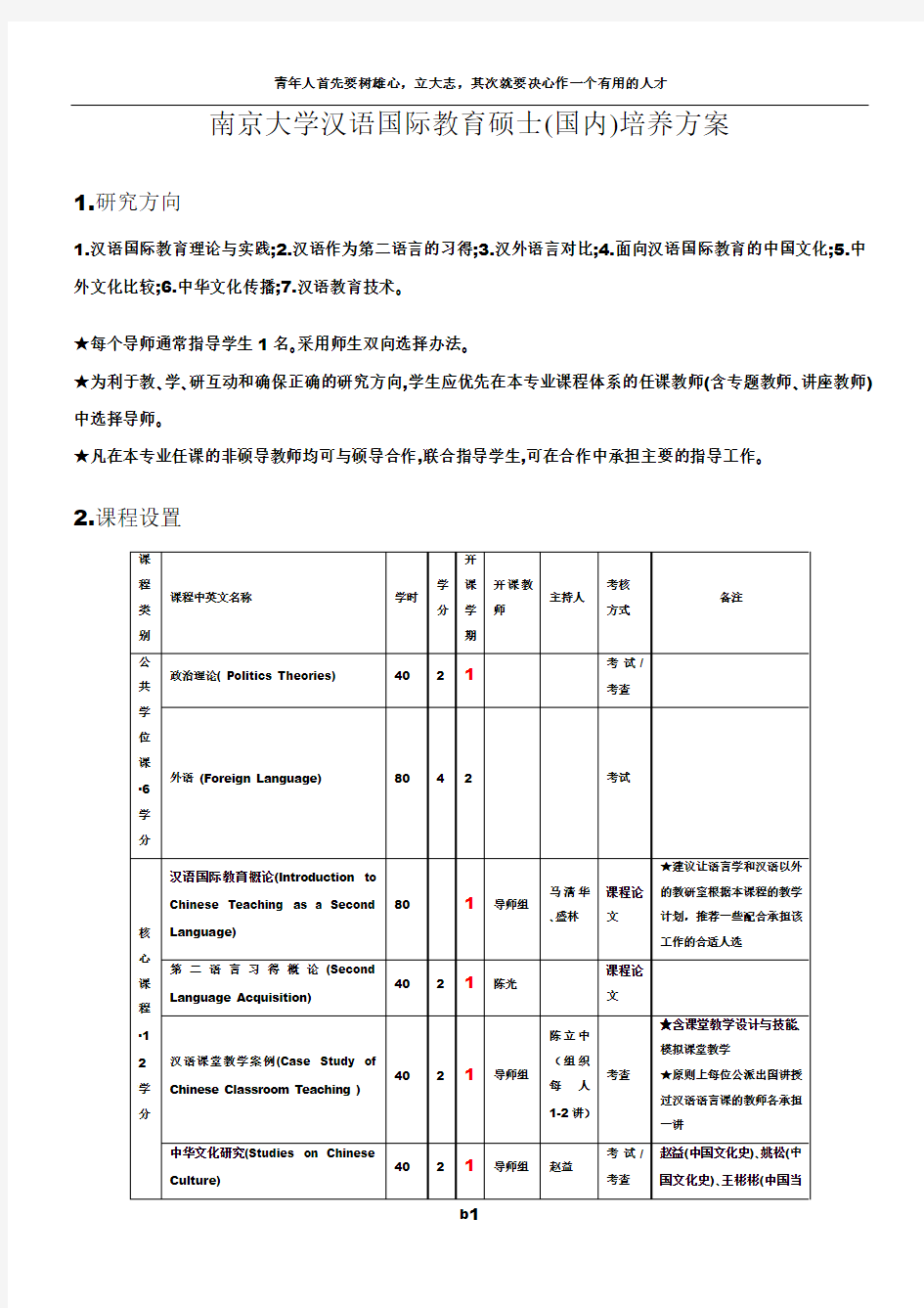 南京大学汉语国际教育硕士(国内)培养方案