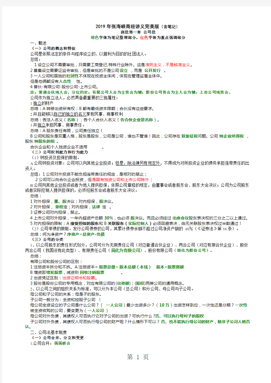 2019年张海峡商经讲义完美版含笔记整理共38页word资料