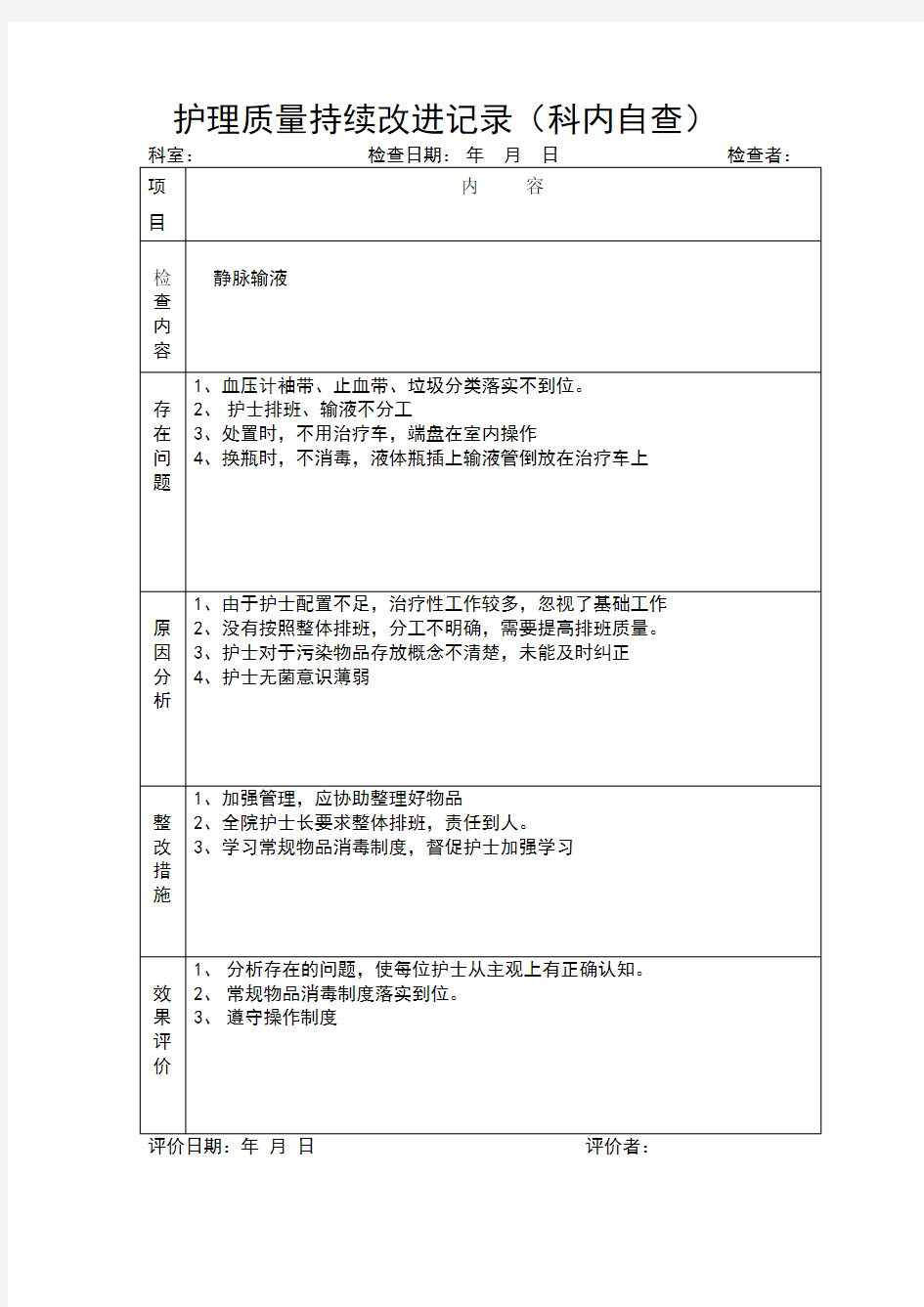 护理质量持续改进记录