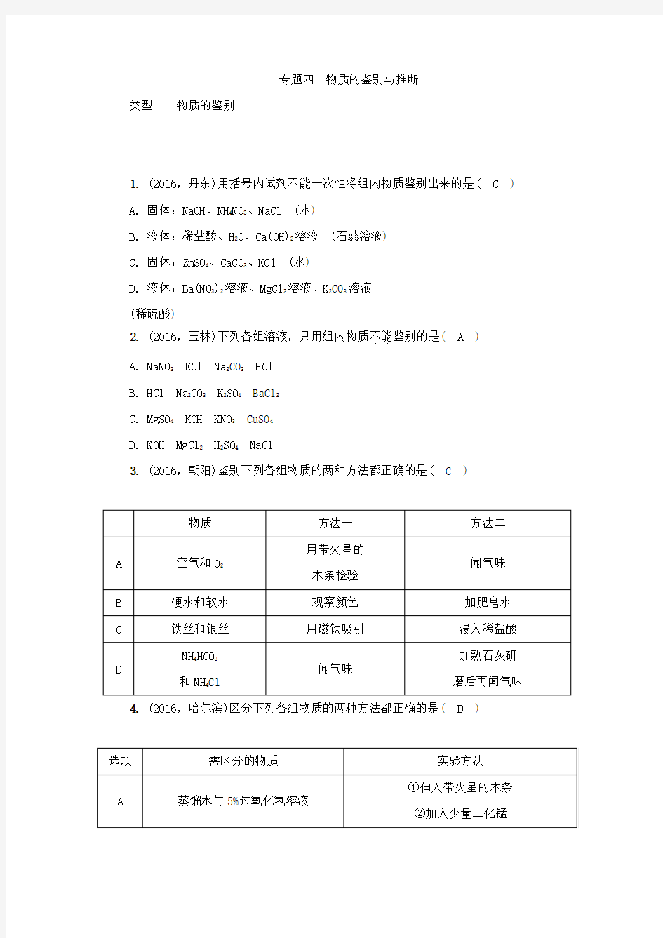 专题四物质的鉴别与推断