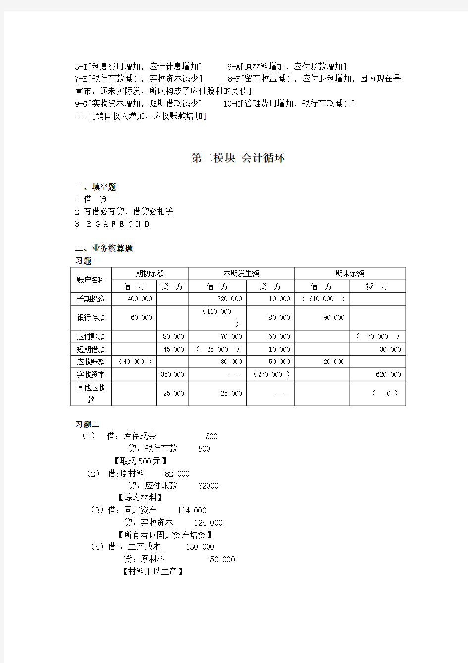 会计学原理练习题答案