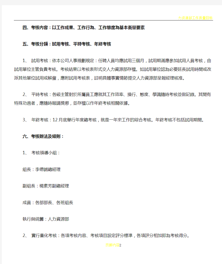 人力资源部年度绩效考核管理办法