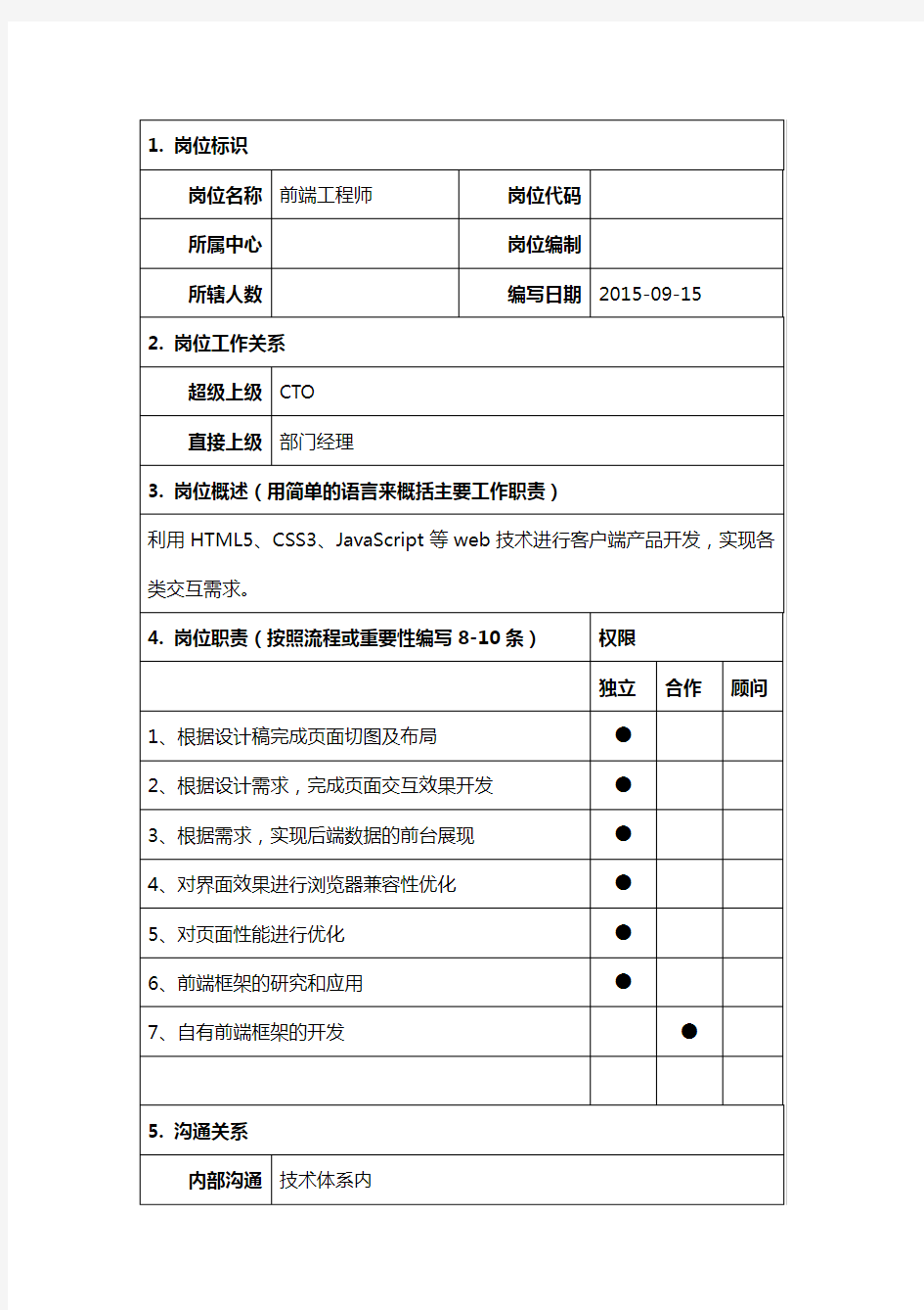 web前端工程师岗位职责说明书