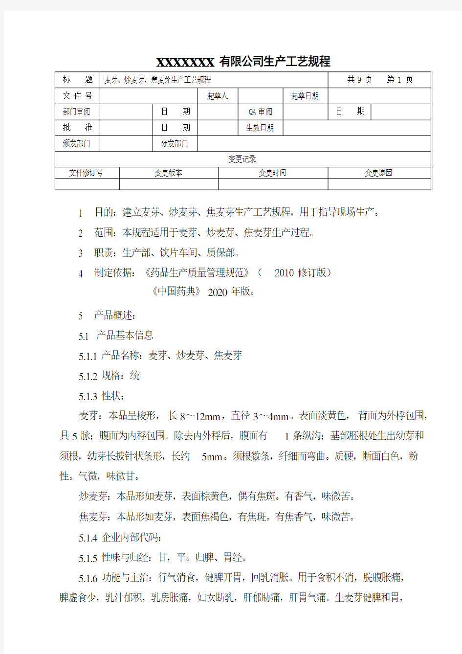 麦芽、炒麦芽、焦麦芽生产工艺规