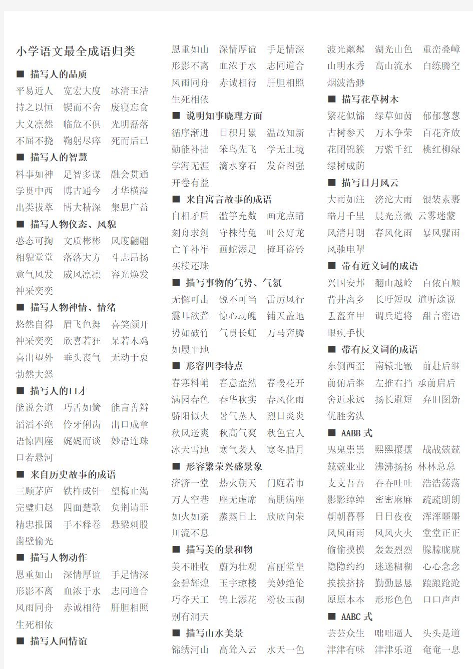 小学语文最全成语归类(已整理)