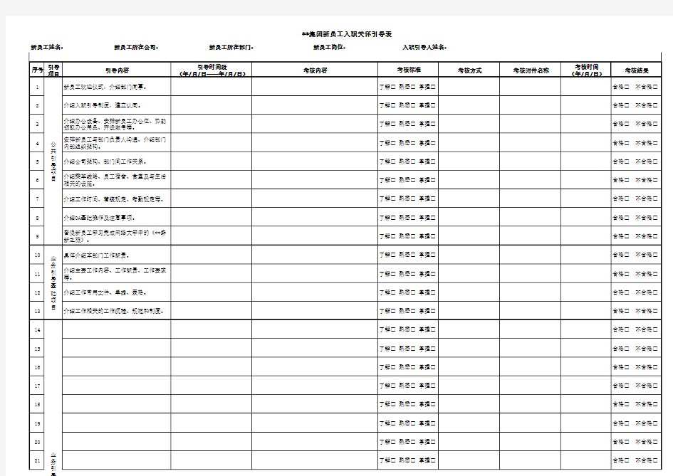 新员工入职关怀引导表