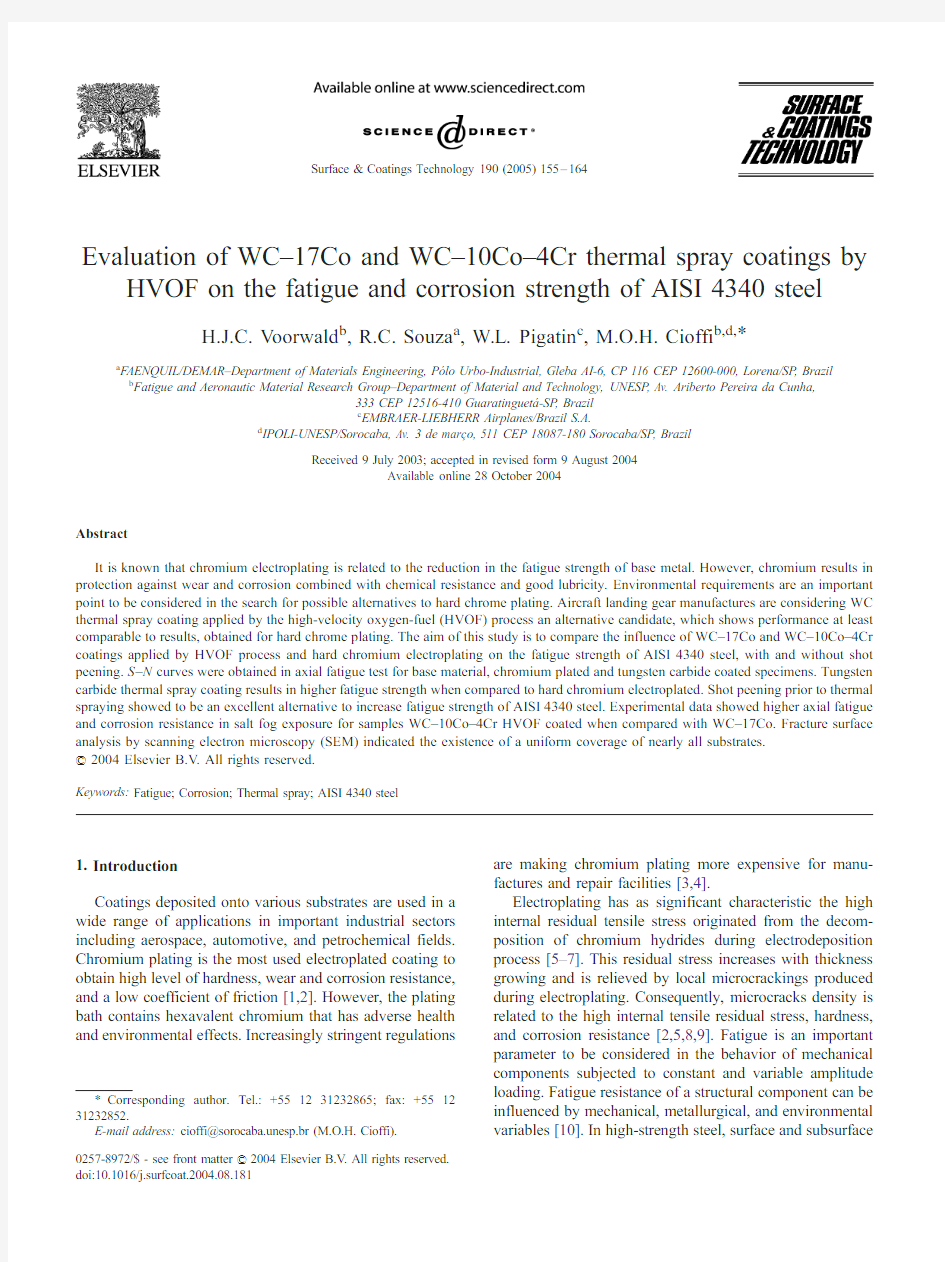 Evaluation of WC–17Co and WC–10Co–4Cr thermal spray coatings by HVOF