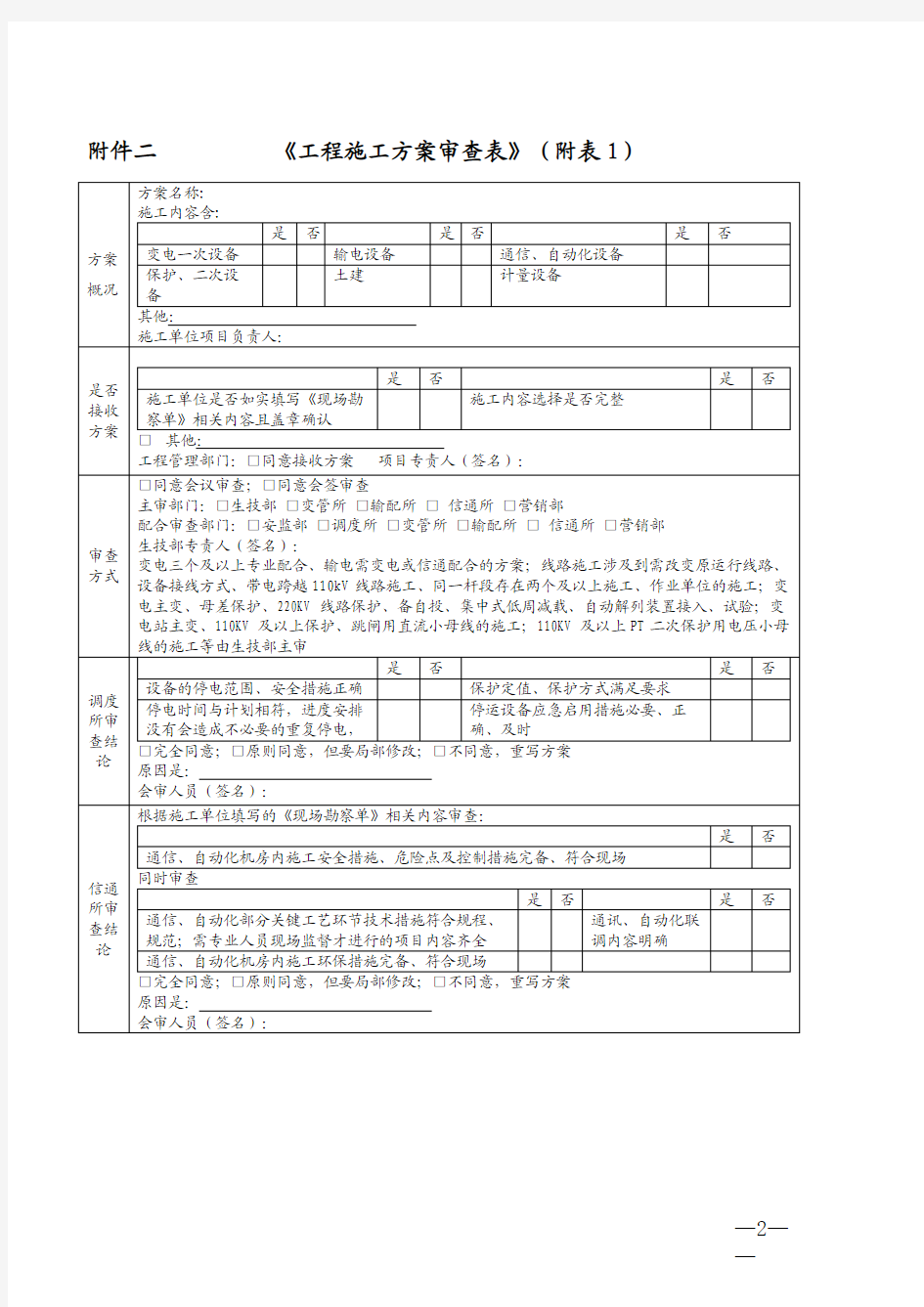 工程施工方案审查表