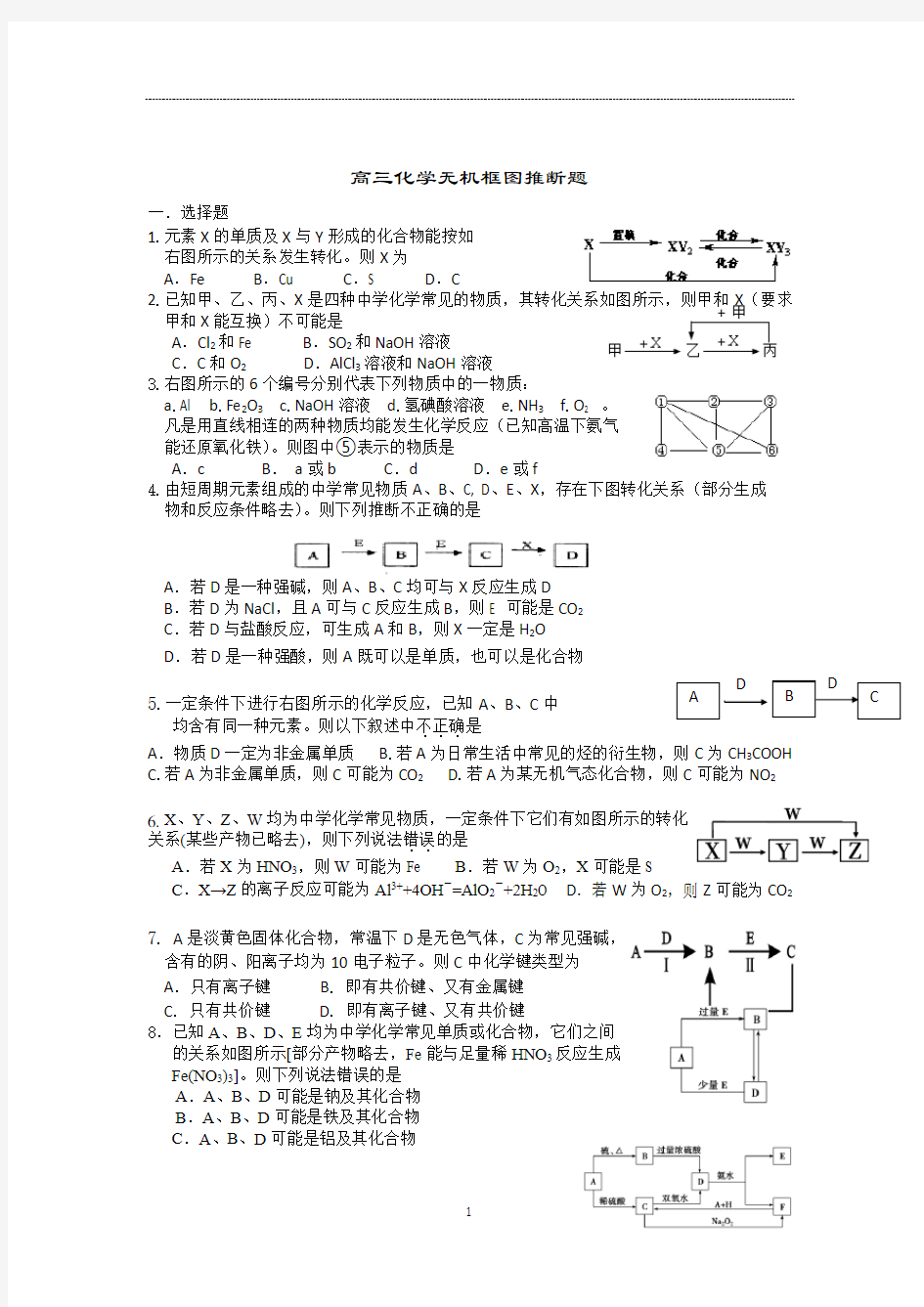 高三化学 无机框图推断题(含答案)