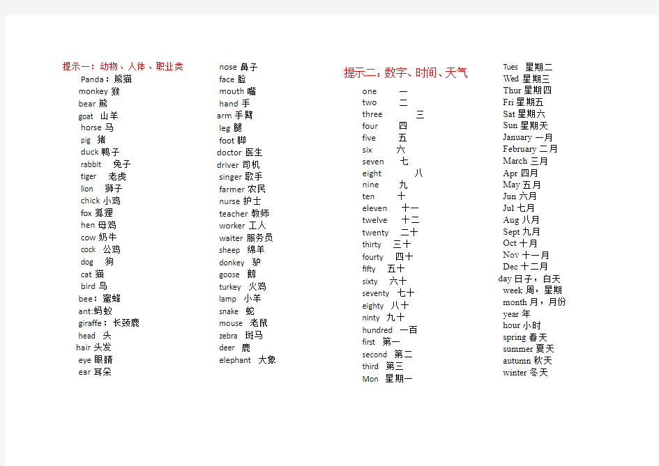 小学英语单词分类表(自己整理)