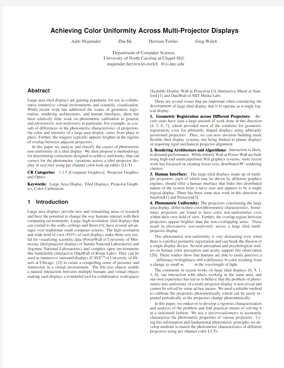 Abstract Achieving Color Uniformity Across Multi-Projector Displays