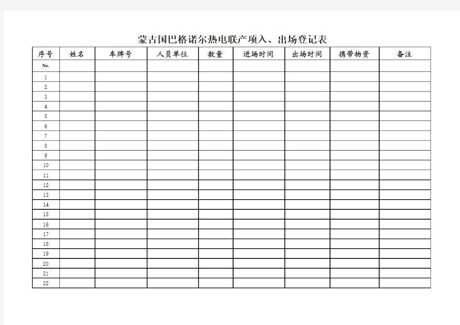 机械设备入场统计表