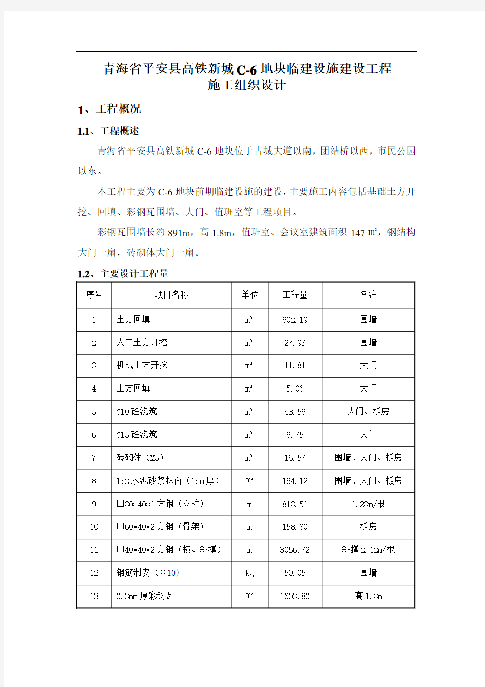 彩钢瓦围墙施工方案 - 修改