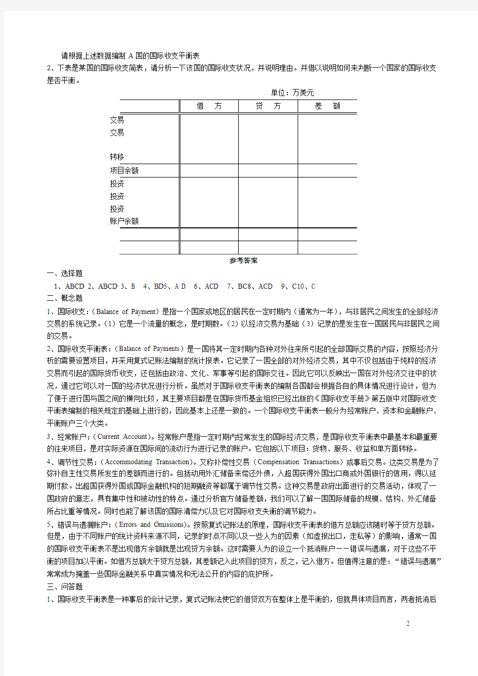 国际金融学分章习题作业(中文)(1)