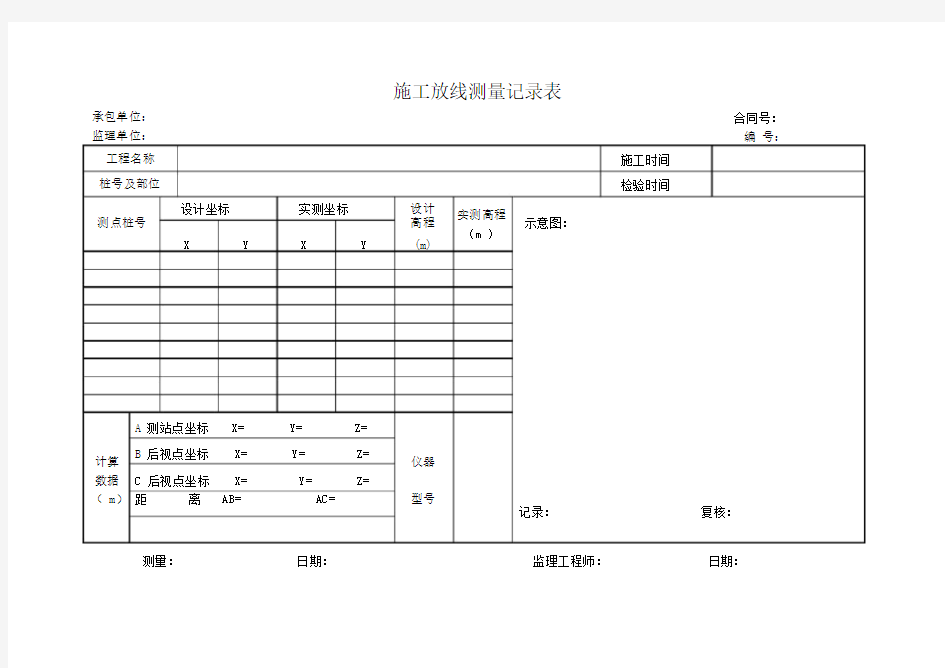 施工放线测量记录表