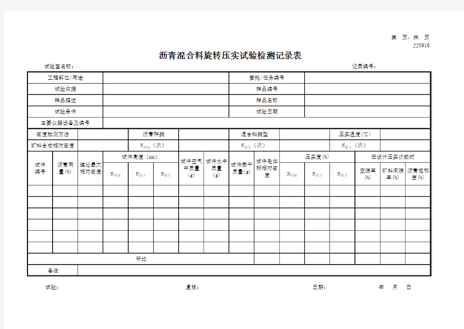 沥青混合料旋转压实试验检测记录表