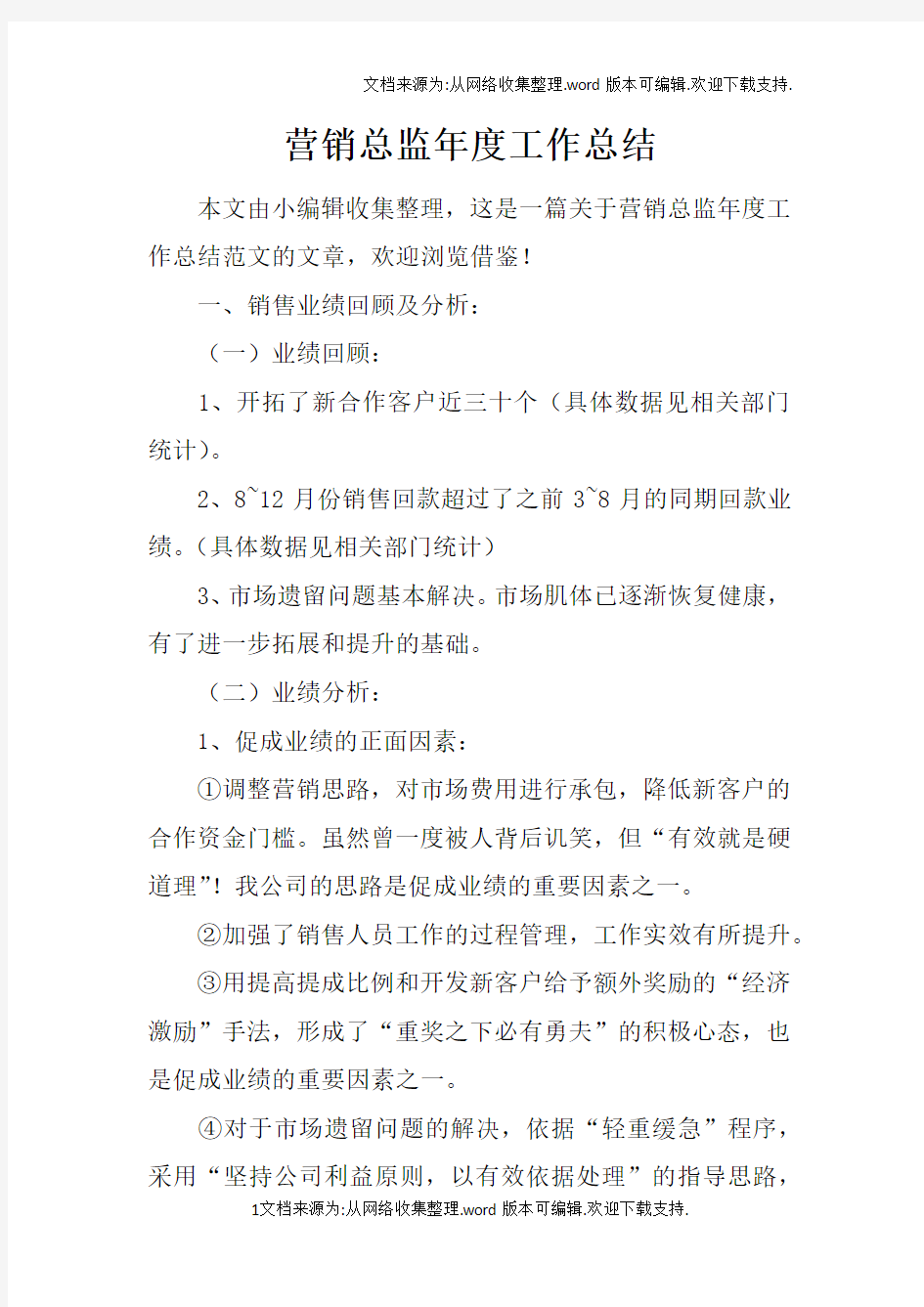 营销总监年度工作总结