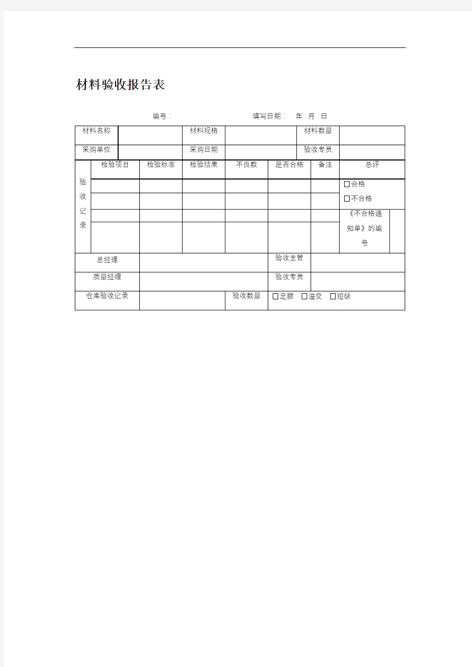 材料验收报告表