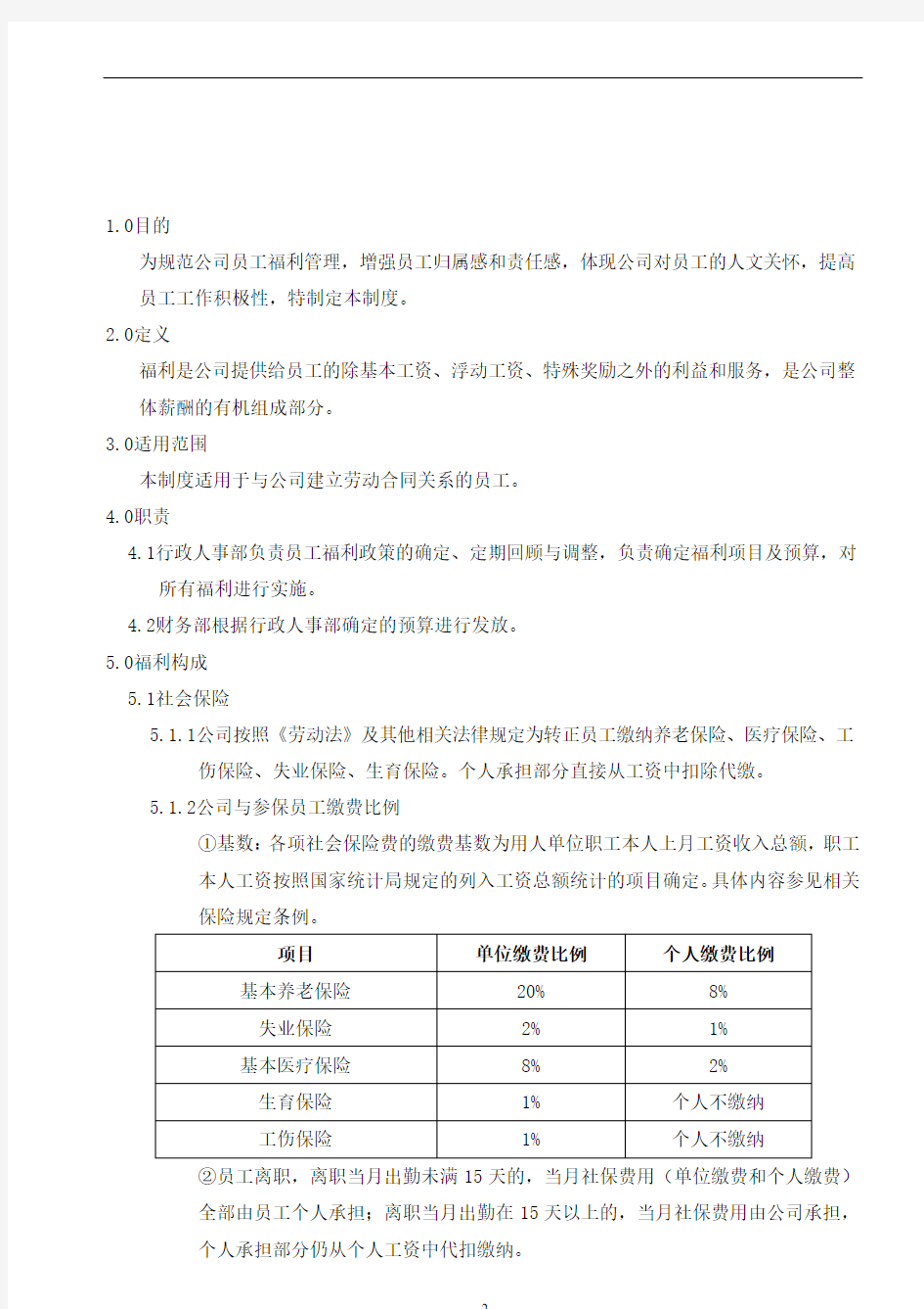 公司福利管理制度A0