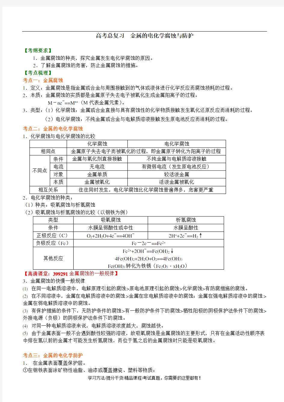 知识讲解_金属的电化学腐蚀与防护(基础)