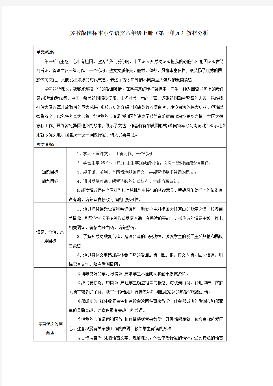 苏教版国标本小学语文六年级上册