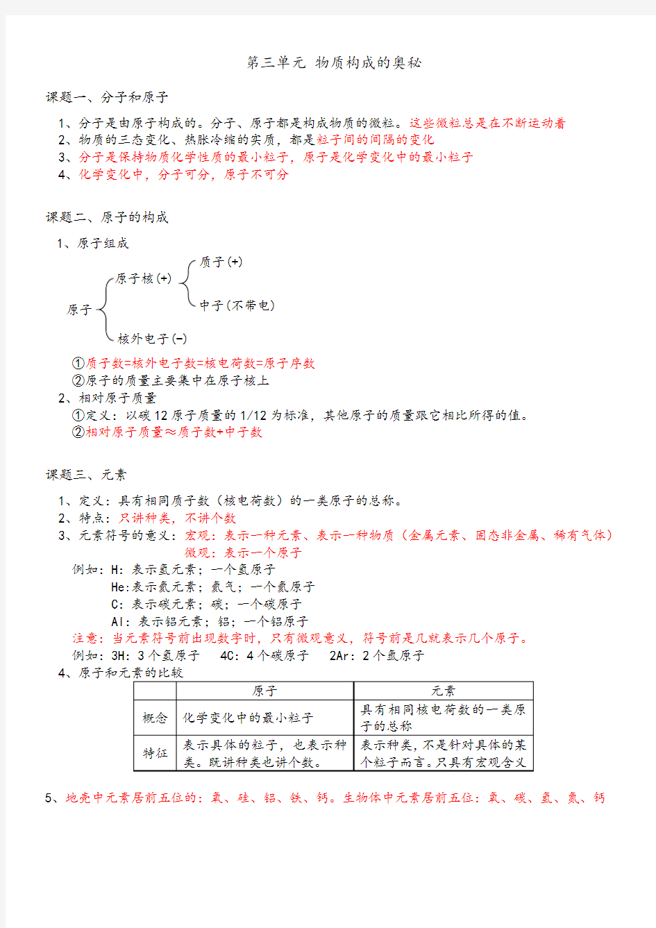 初中化学第三章知识点(精华版)