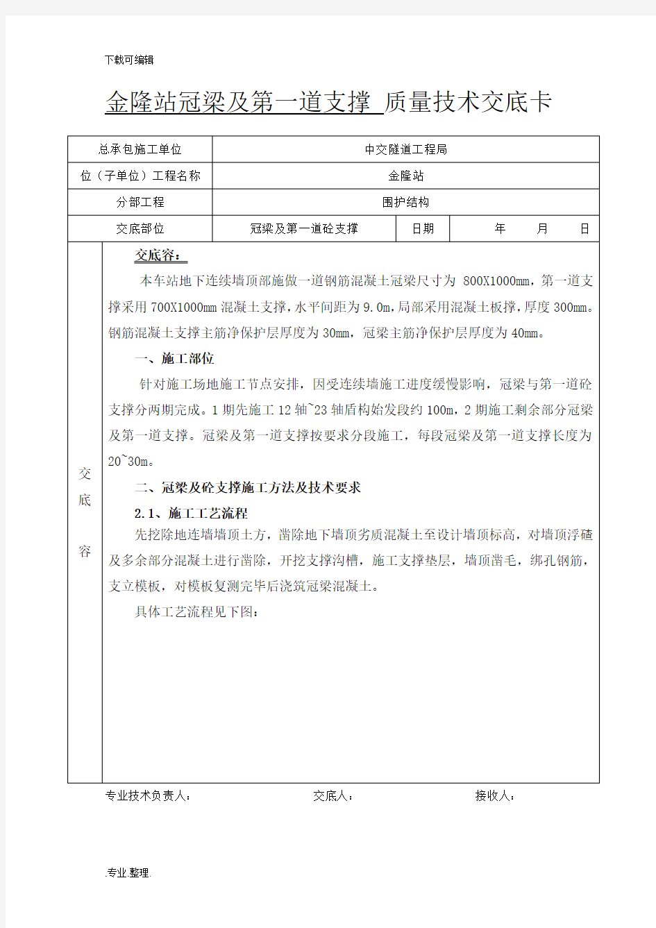 冠梁与砼支撑技术交底大全