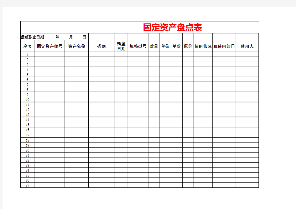 Excel表格通用模板：公司固定资产盘点表