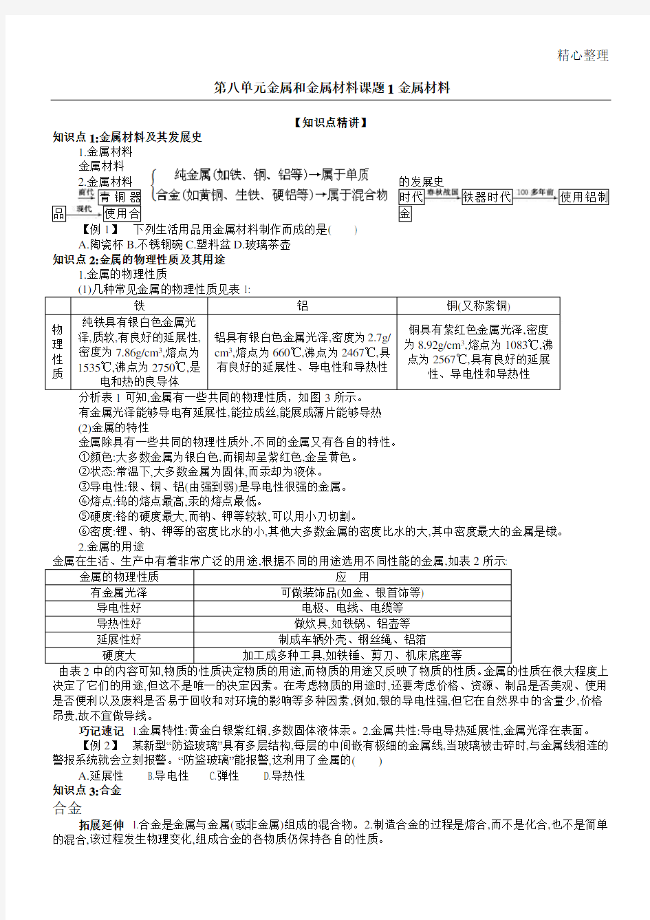 人教版新九年级化学下册金属和金属材料知识点讲解