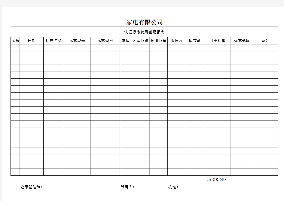 CCC认证记录表格-认证标志使用登记报表