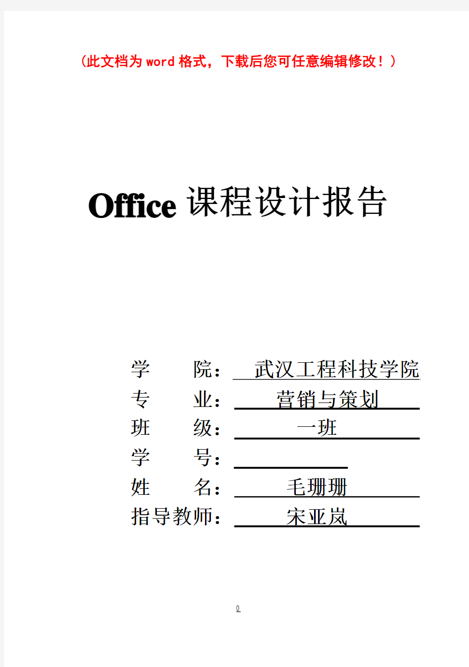 OFFICE课程设计报告--2010版封面