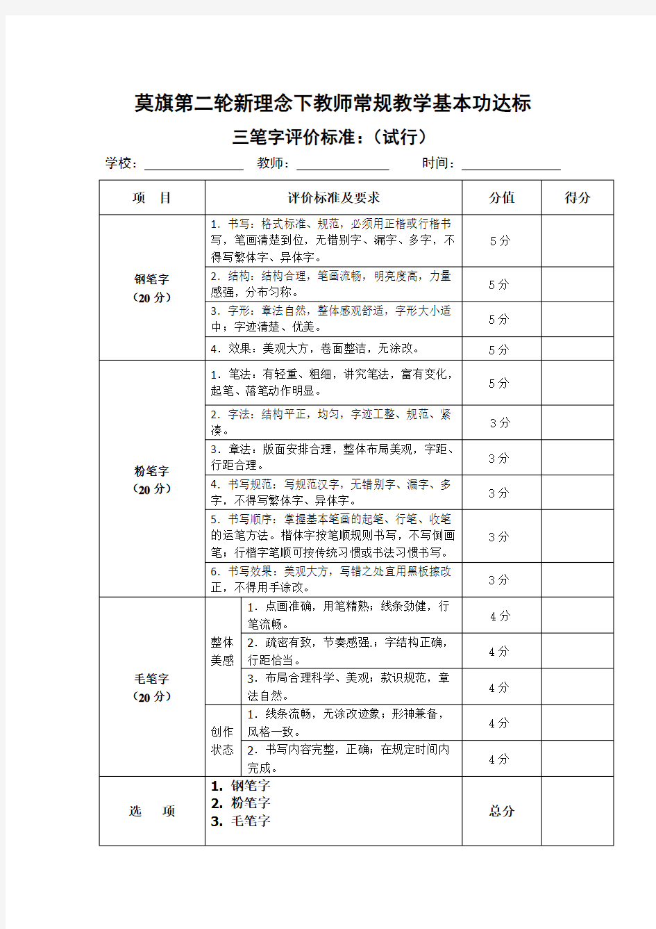 (完整word版)1.三笔字评价标准