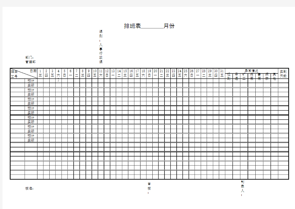 各部门排班表