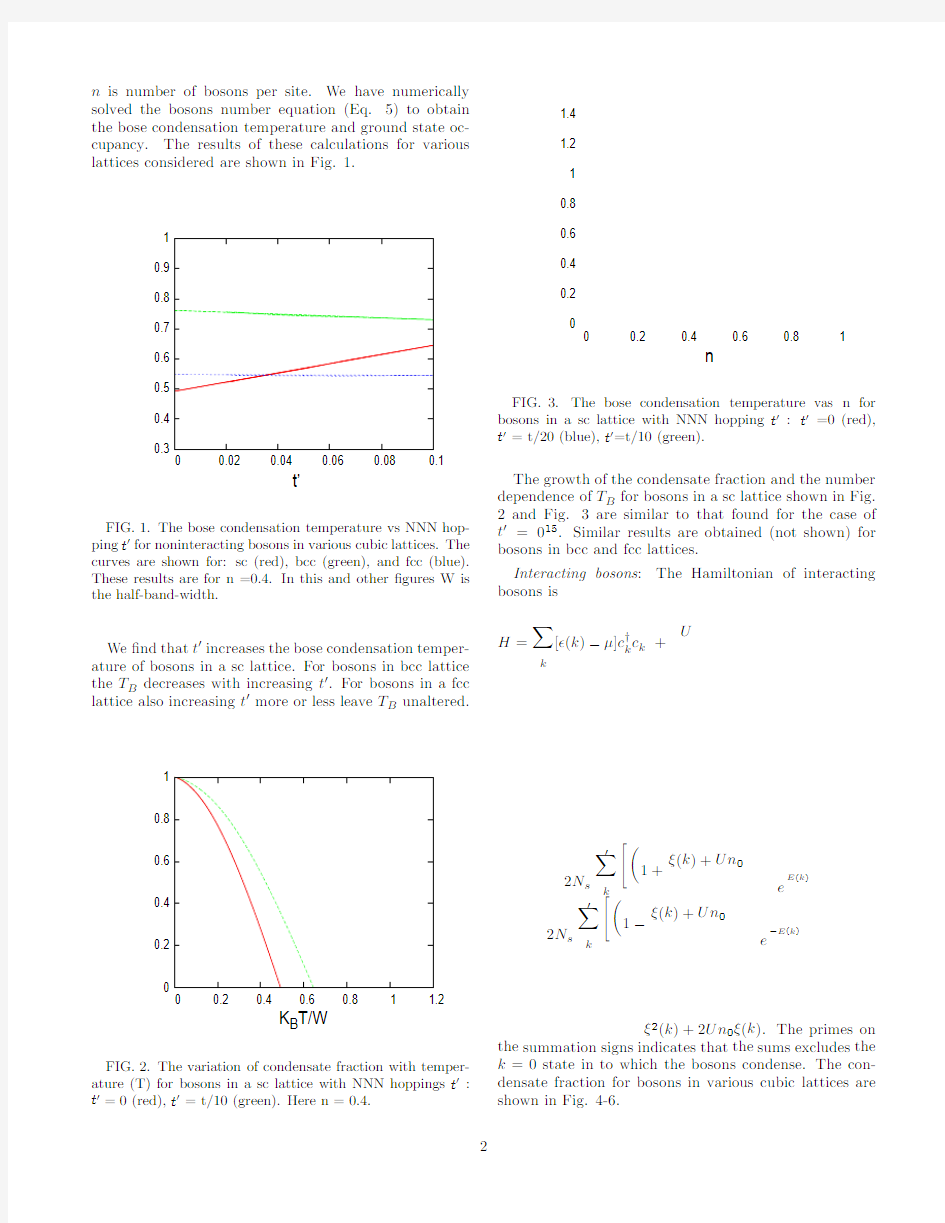 The effects of next to nearest neighbor hopping on Bose-Einstein condensation in cubic latt