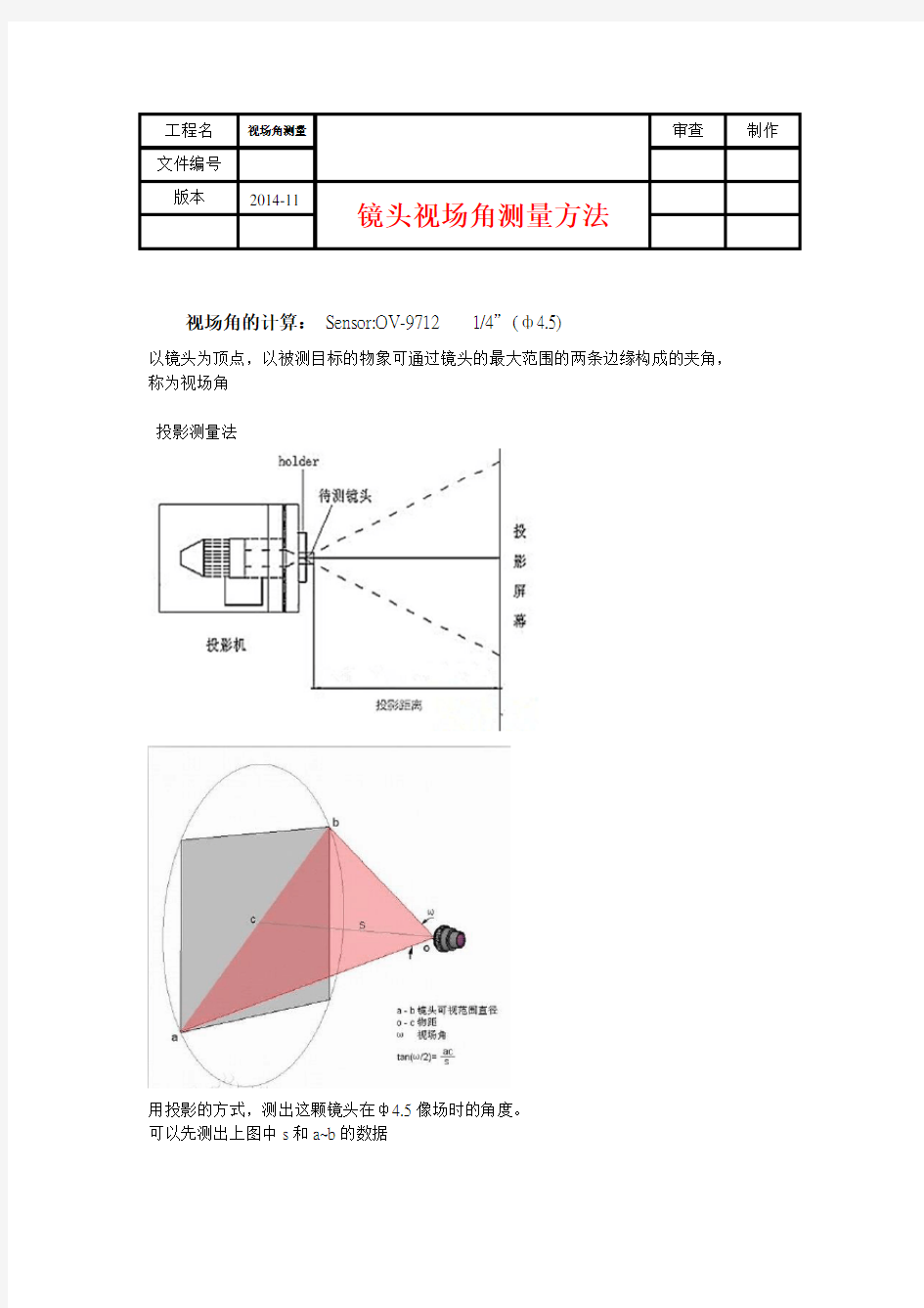 镜头视场角测量方法 ..