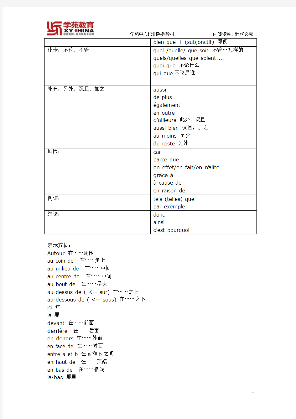 法语几种逻辑关系