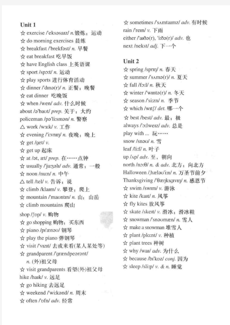 PEP人教版五年级英语下册单词表