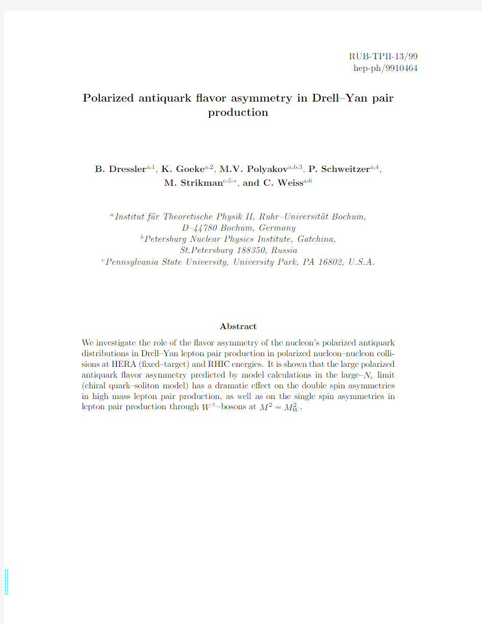 Polarized antiquark flavor asymmetry in Drell-Yan pair production